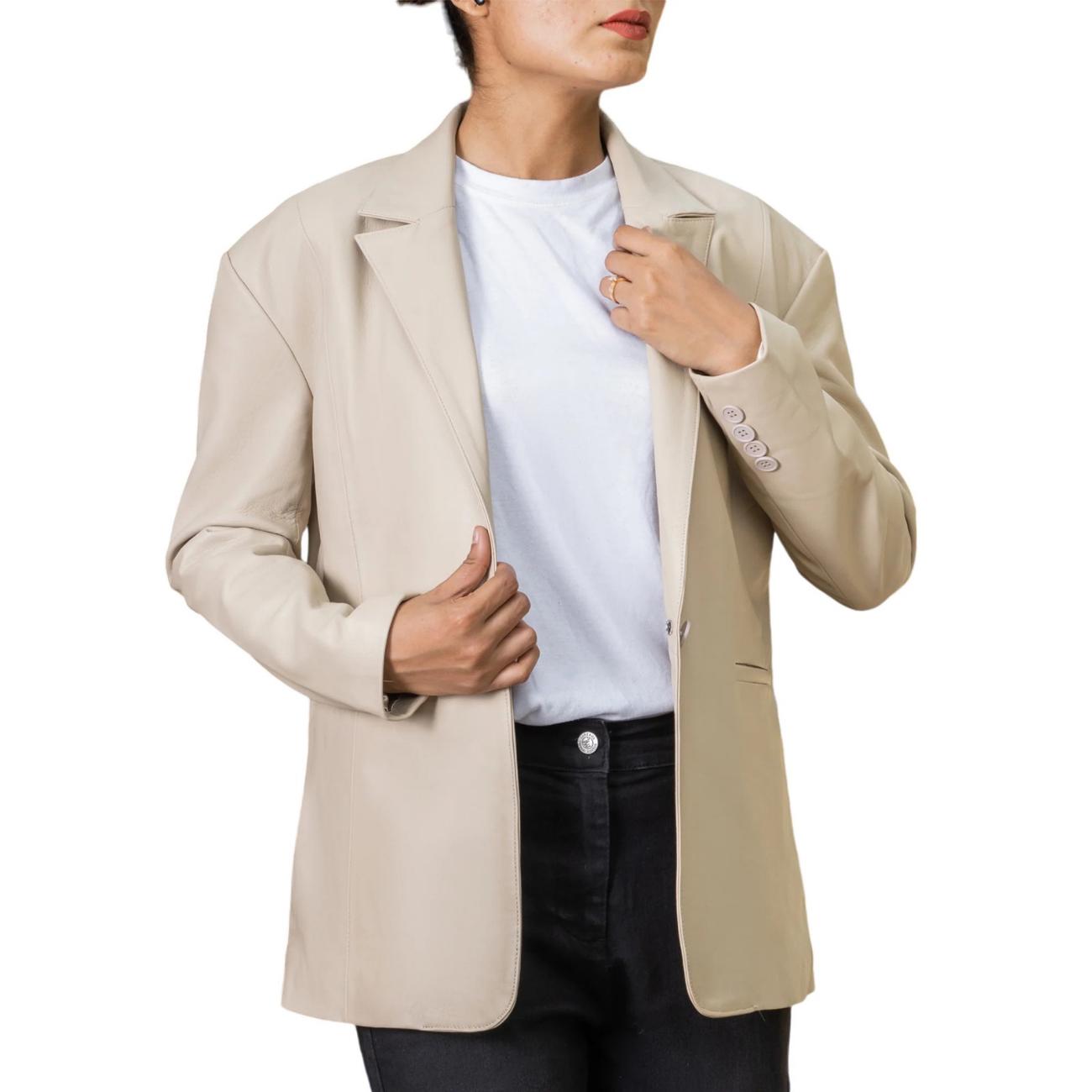 Handmade Genuine Leather Blazer: Women's Oversized Coat - Formal Dress