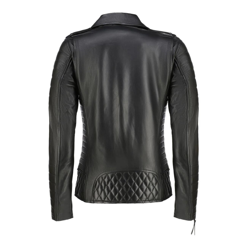 Handmade Quilted Lambskin Leather Biker Jacket - Slim Fit Multi-Zip Jackets for Women