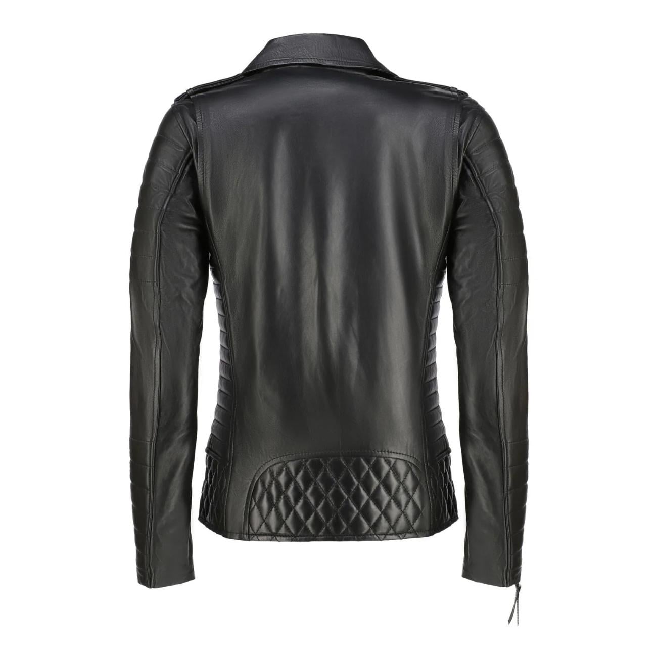Handmade Quilted Lambskin Leather Biker Jacket - Slim Fit Multi-Zip Jackets for Women