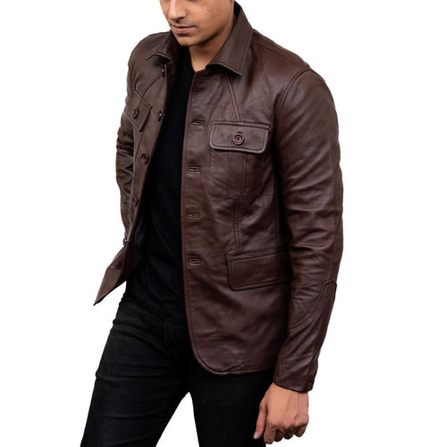 Handmade Black Lambskin Leather Jacket, 5-Button Overcoat