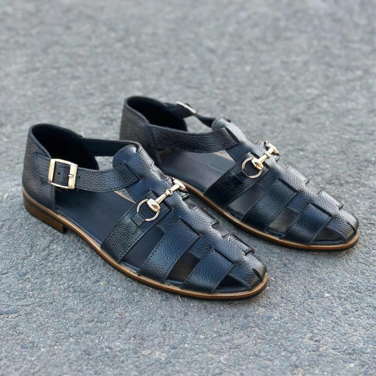 Genuine Leather Fisherman Sandal: Handmade Caged Beach Footwear - Mens Shoes