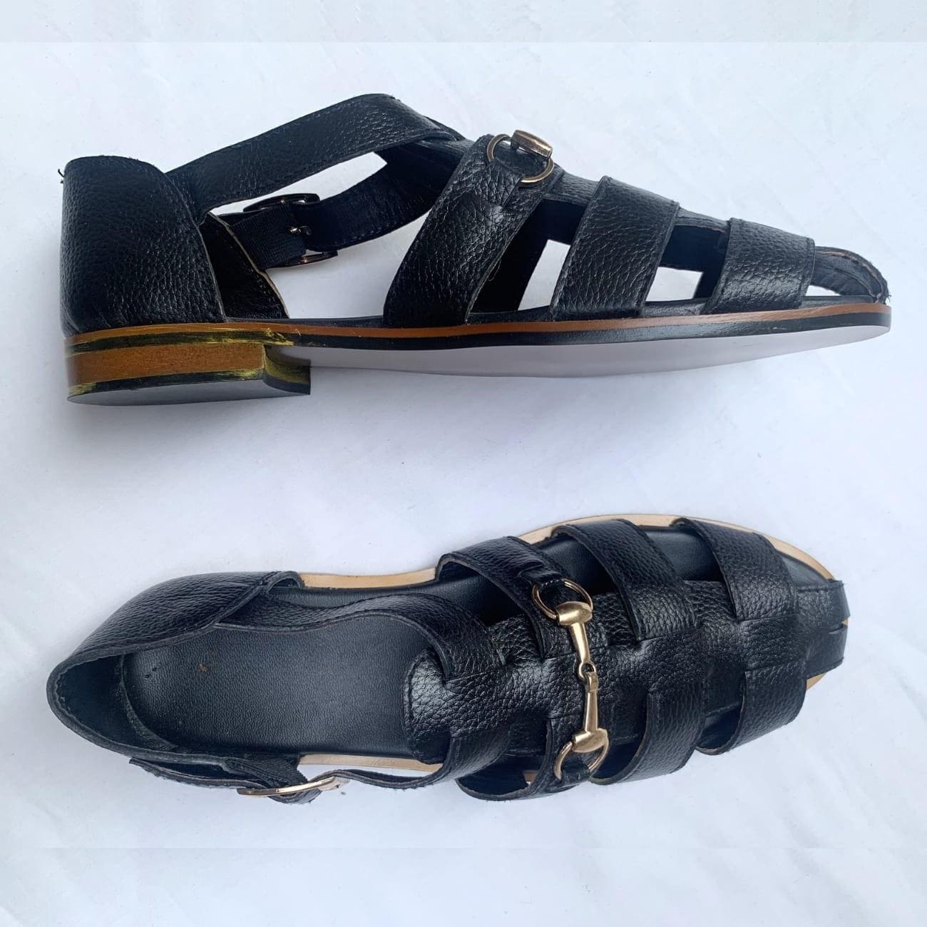 Genuine Leather Fisherman Sandal: Handmade Caged Beach Footwear - Mens Shoes