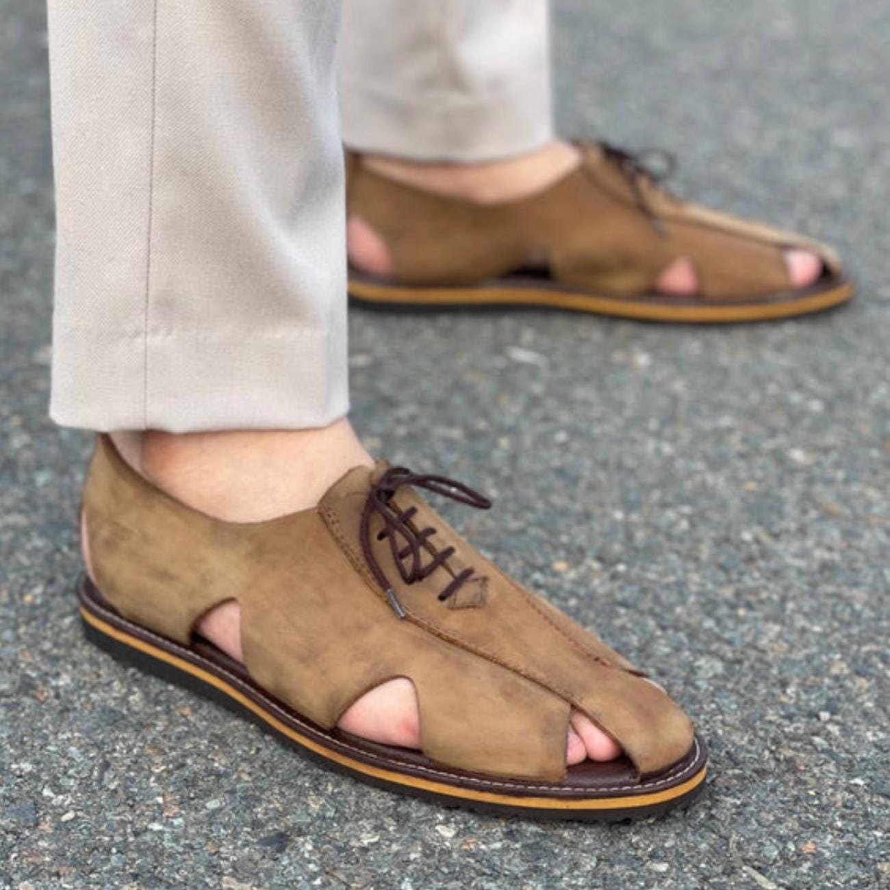 Handmade Suede Leather Lace-Up Sandals: Arch Support, Casual Style Sandals for Men