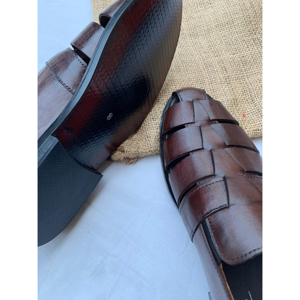 Greek Handmade Leather Fisherman Sandals: Mens Brown Cushioned Arch Support Shoes