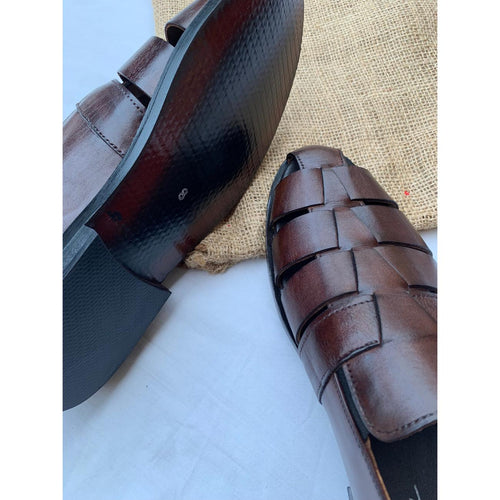Greek Handmade Leather Fisherman Sandals: Mens Brown Cushioned Arch Support Shoes