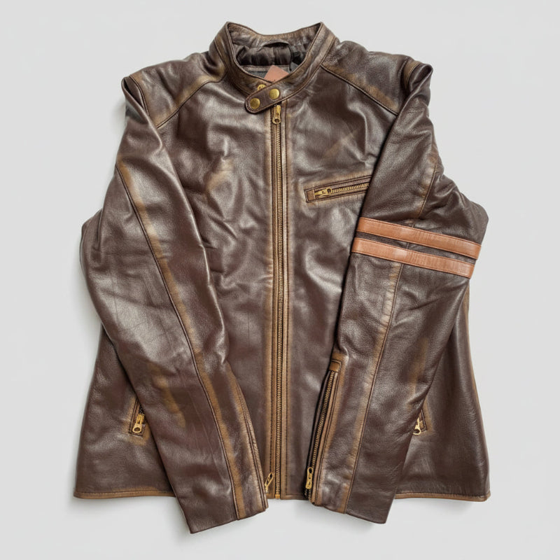 Distressed Leather Motorcycle Jacket: Vintage Cafe Racer Style Lambskin Jacket for Women