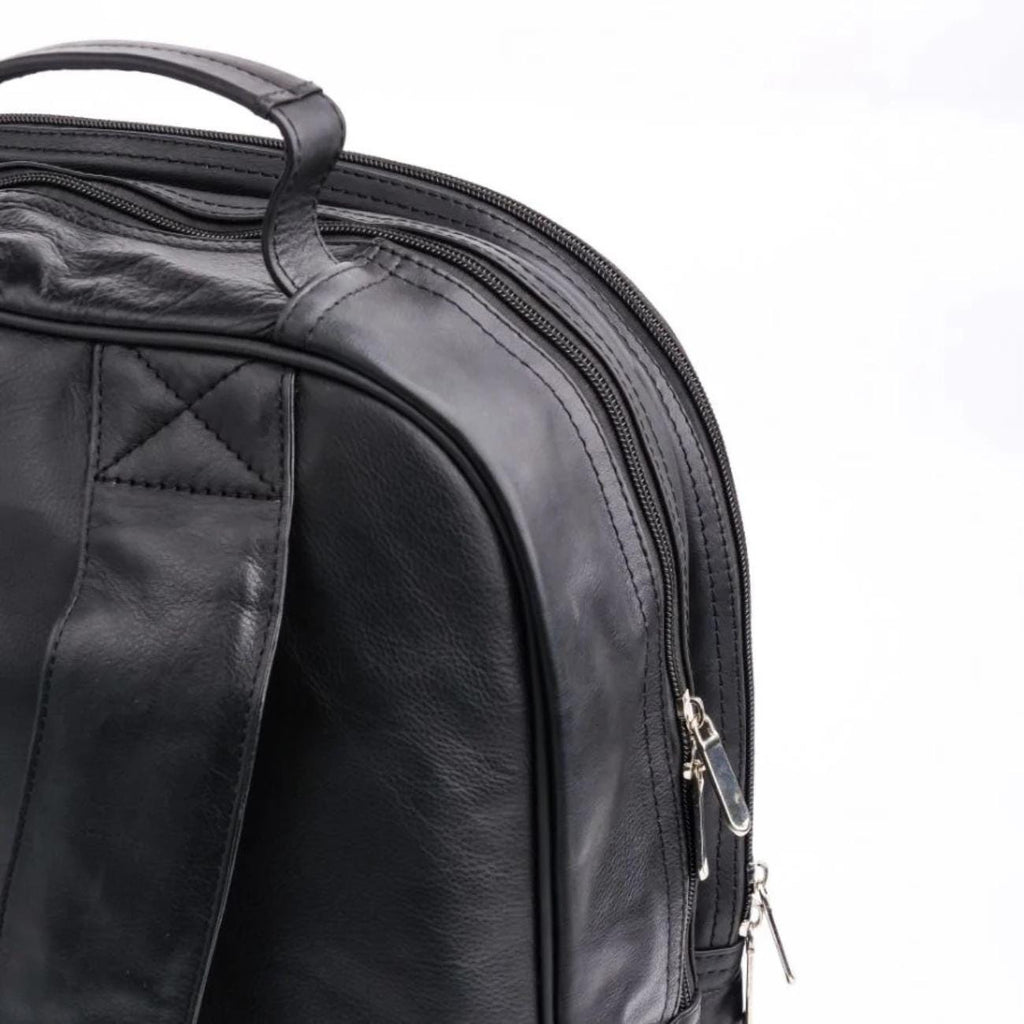 Personalized Black Leather Backpack: 17" Laptop Bag, Top Grain Cowhide