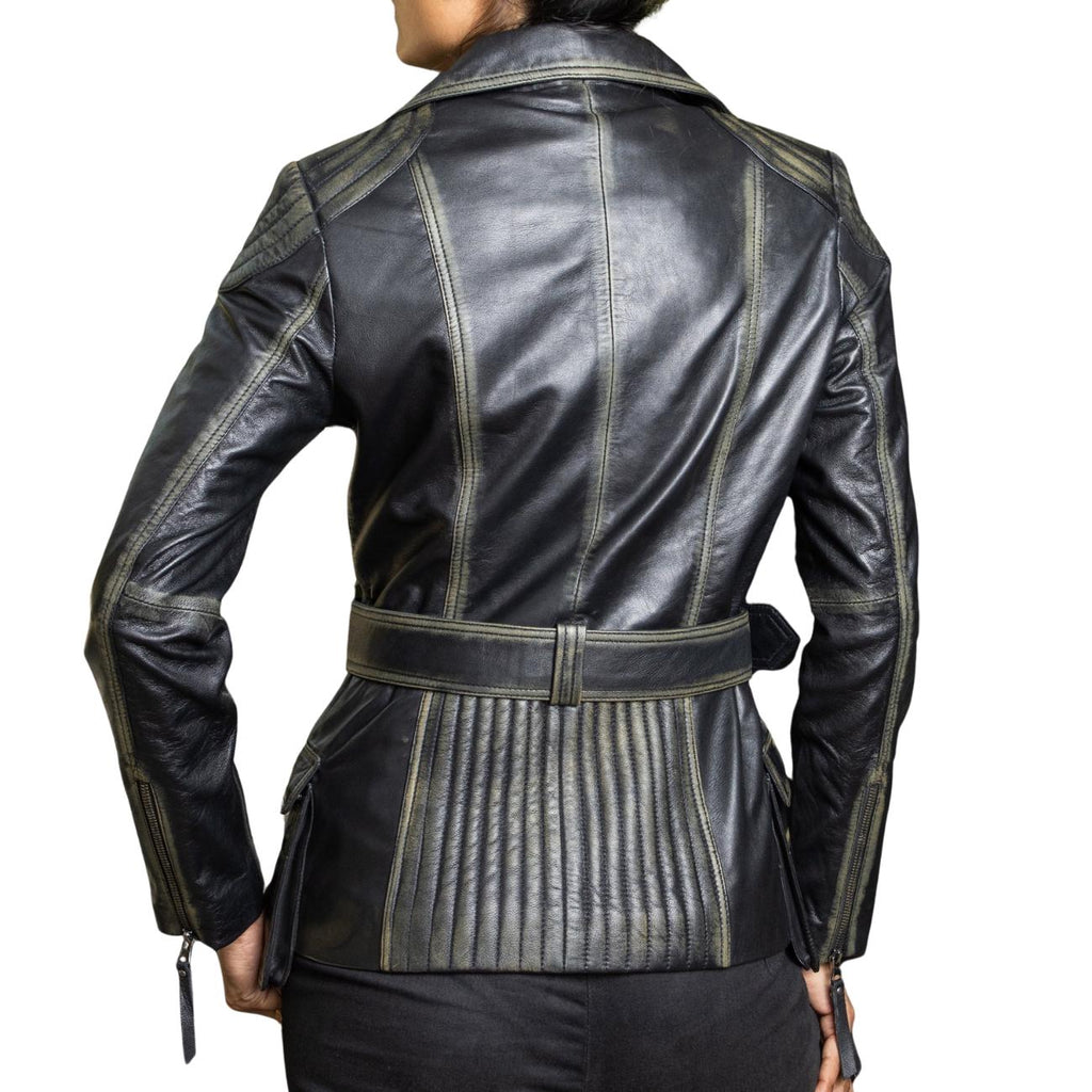 Distressed Black Lambskin Leather Biker Jacket: Women's Moto Style