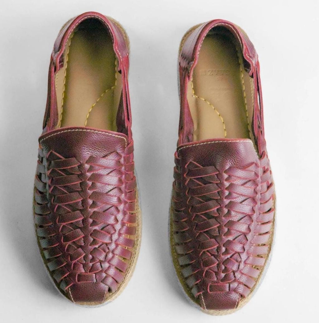 Handmade Leather Huarache Sandals: Mexican Artisan Women's Shoes - Mulberry Pink