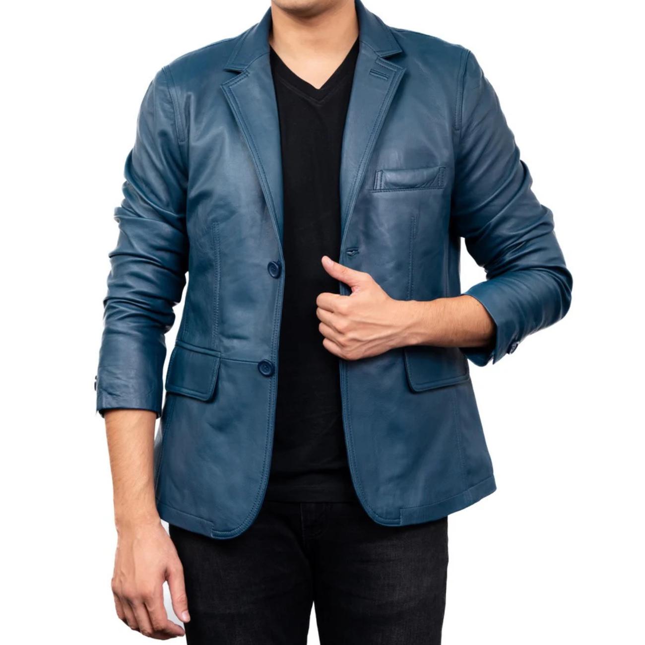 Handmade Lambskin Leather Blazer: Custom Fit, Classic 90s Style Leather Coat for Men