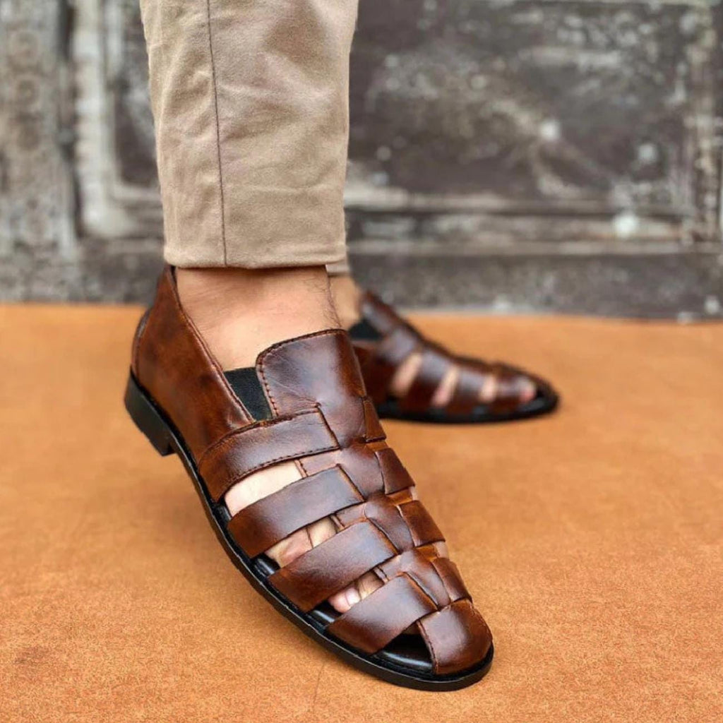 Greek Handmade Leather Fisherman Sandals: Mens Brown Cushioned Arch Support Shoes