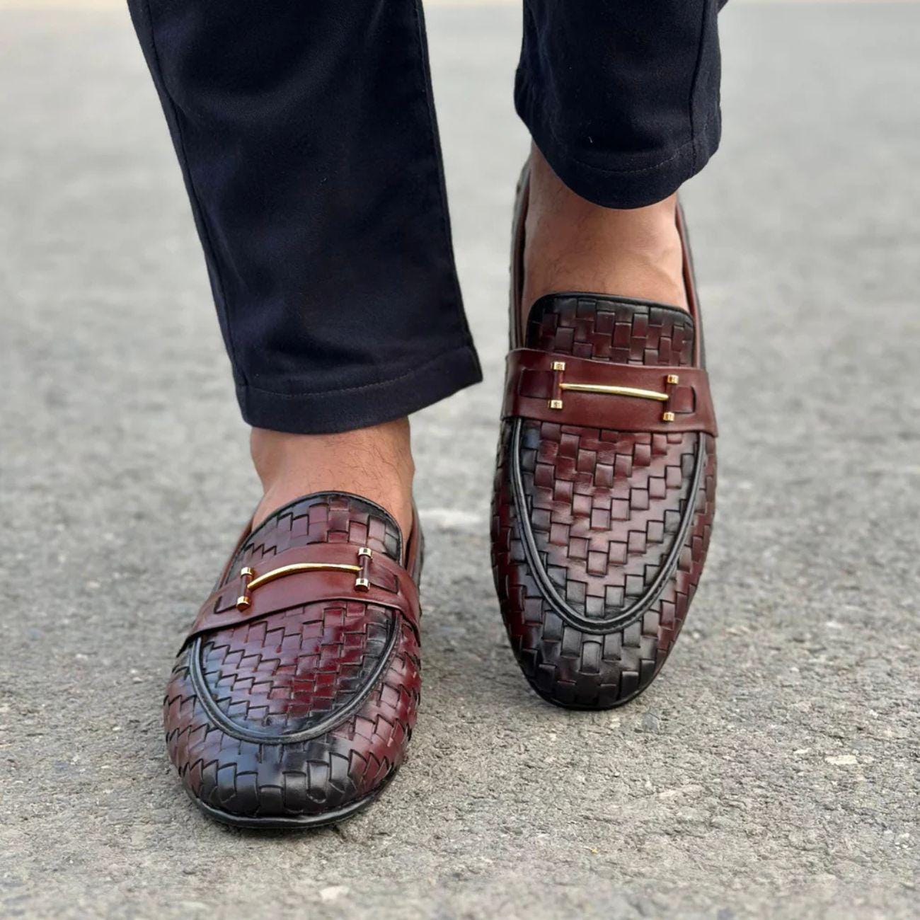 Handmade Woven Real Leather Loafers, Italian Style Shoe: Men's Wedding Dress Shoes