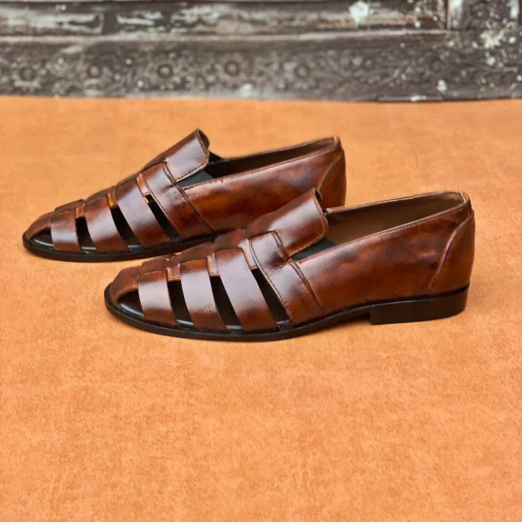 Men's Handmade Leather Fisherman Sandals: Cushioned Arch Support Geniune Leather Chappal