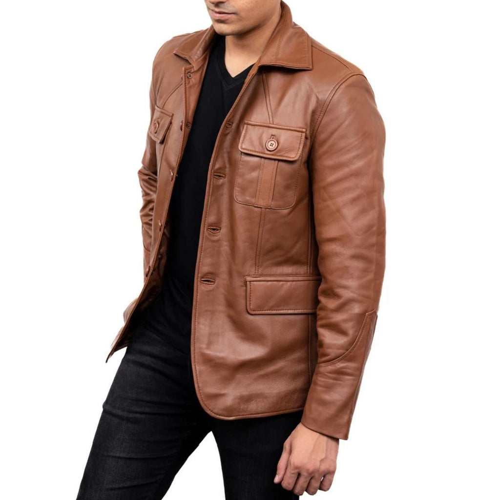 Handmade Black Lambskin Leather Jacket, 5-Button Overcoat