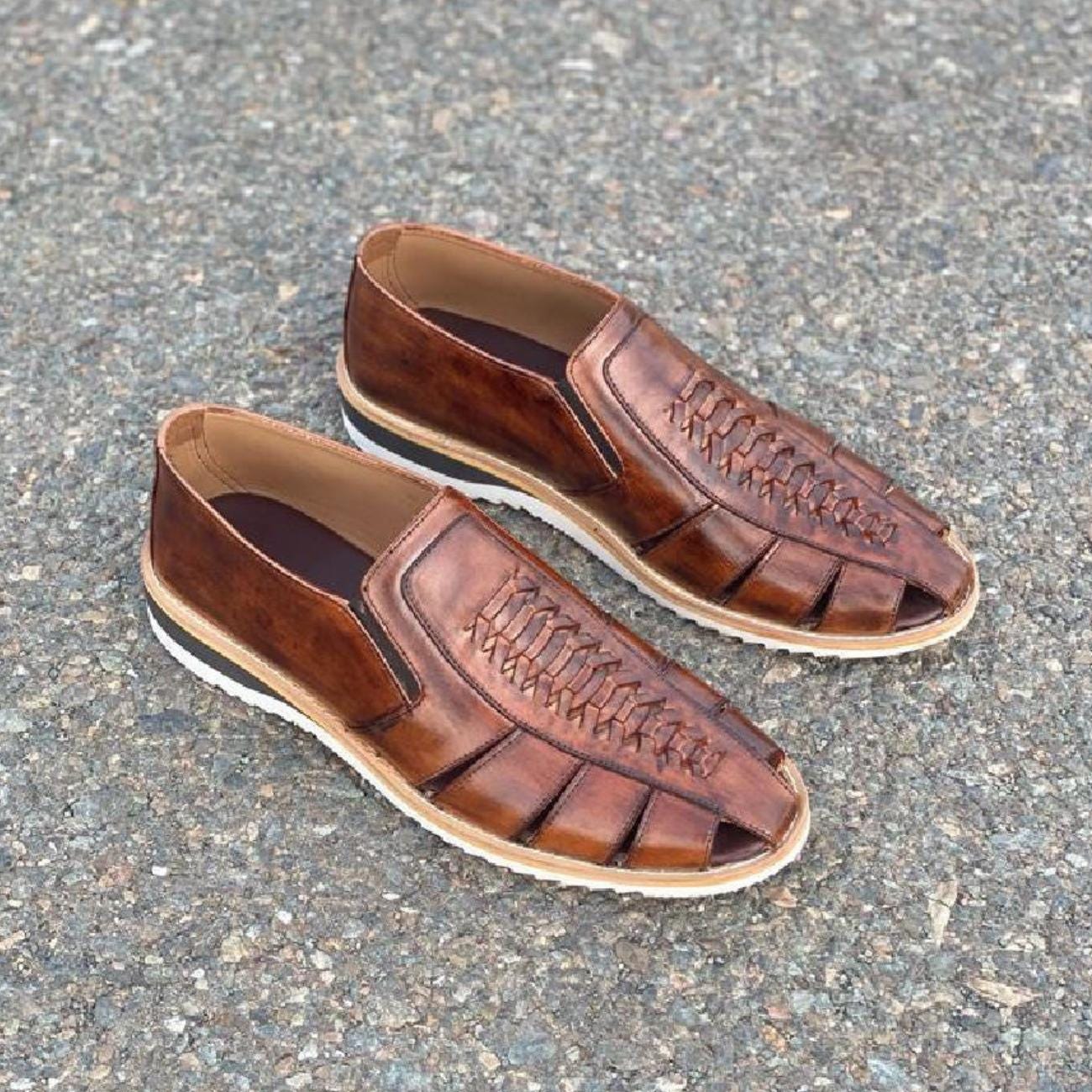 Handmade Leather Huarache Sandals: Men's Mexican Fisherman Style Mens Shoes