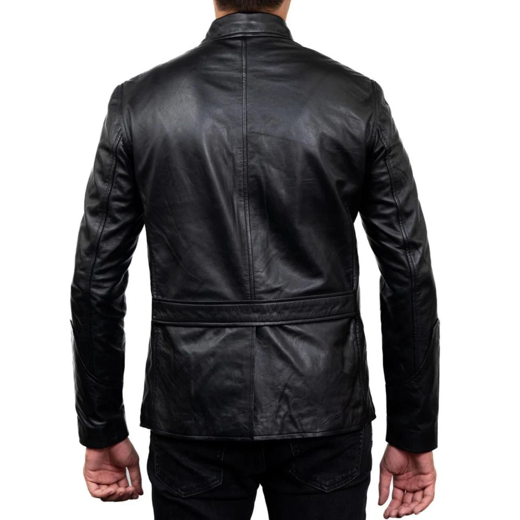 Handmade Black Lambskin Leather Jacket, 5-Button Overcoat