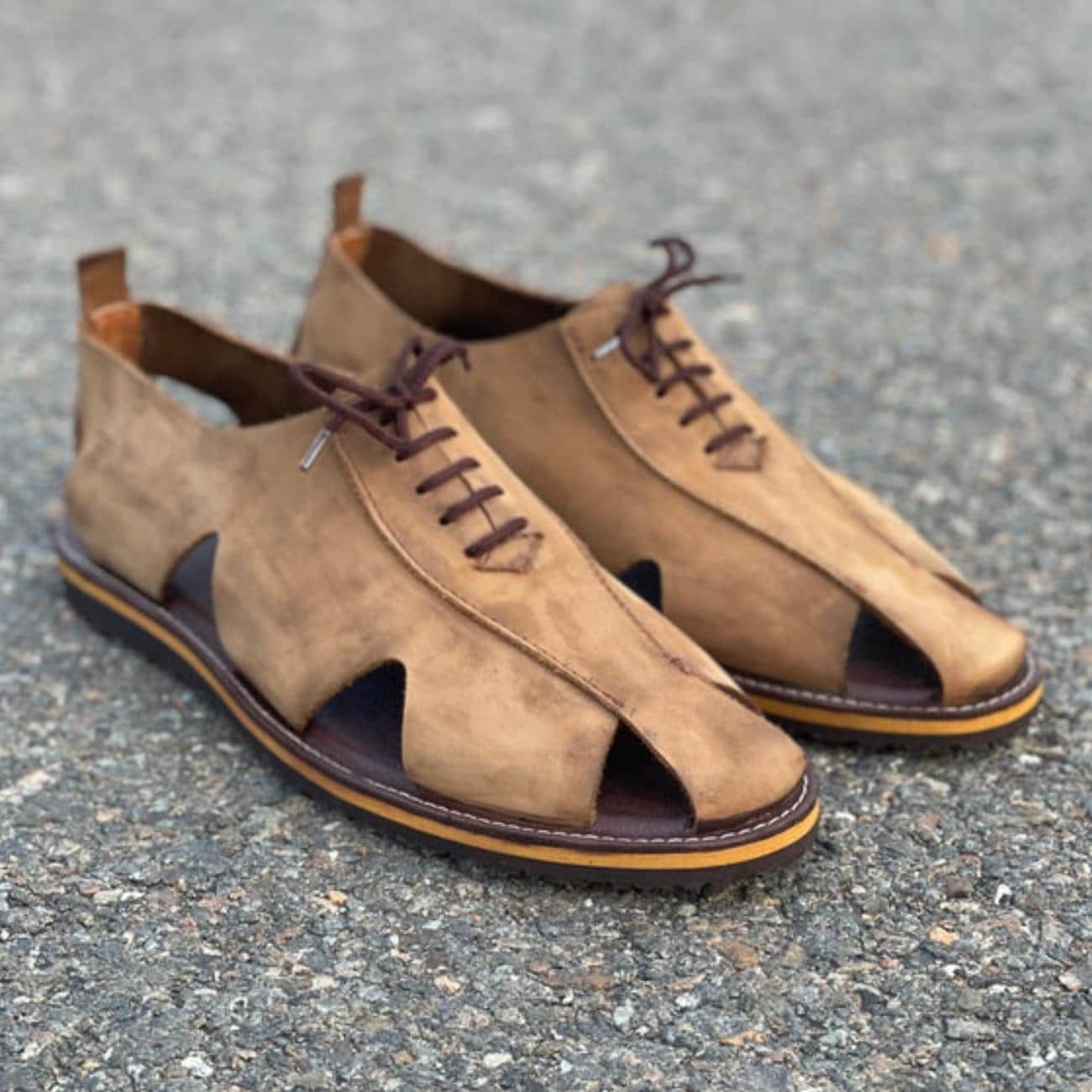 Handmade Suede Leather Lace-Up Sandals: Arch Support, Casual Style Sandals for Men