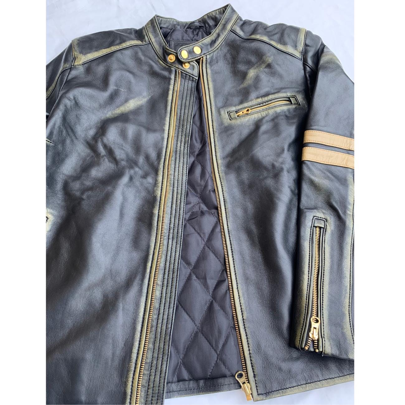 Distressed Leather Motorcycle Jacket: Vintage Cafe Racer Style Lambskin Jacket for Women
