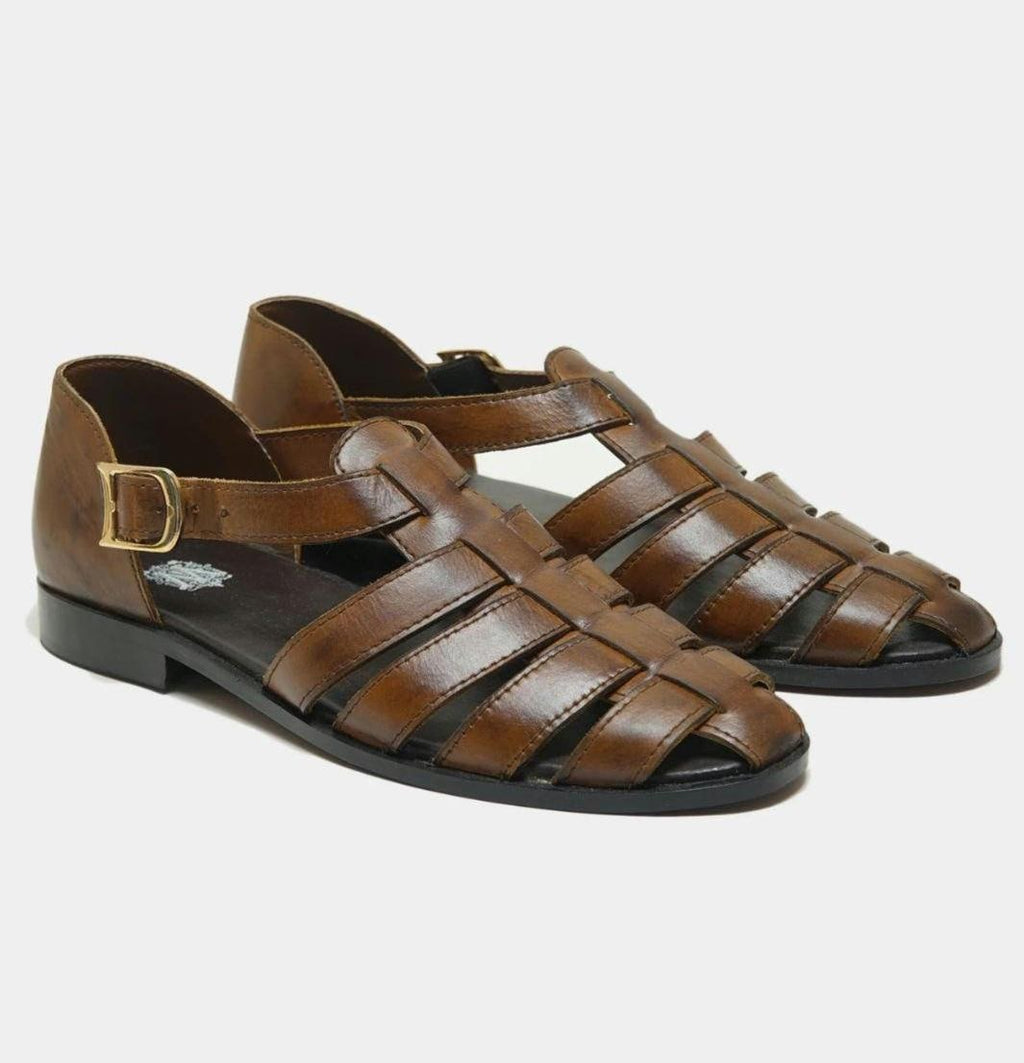 Mens Handmade Greek Leather Fisherman Sandals:  Cushioned Arch Support with Adjustable Buckle