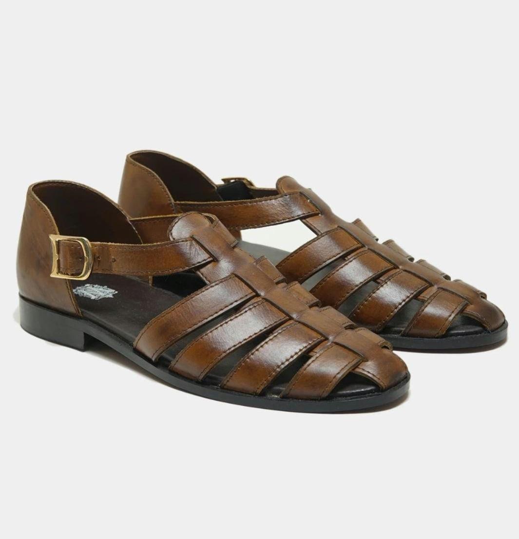 Mens Handmade Greek Leather Fisherman Sandals:  Cushioned Arch Support with Adjustable Buckle