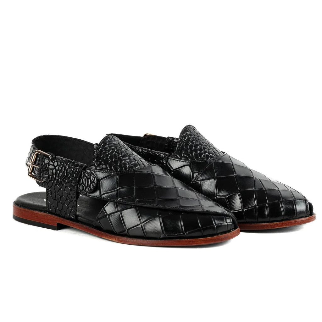 Handmade Croc Texture Leather Peshawari Chappal Sandals – Genuine Cow Leather Pakistani Footwear