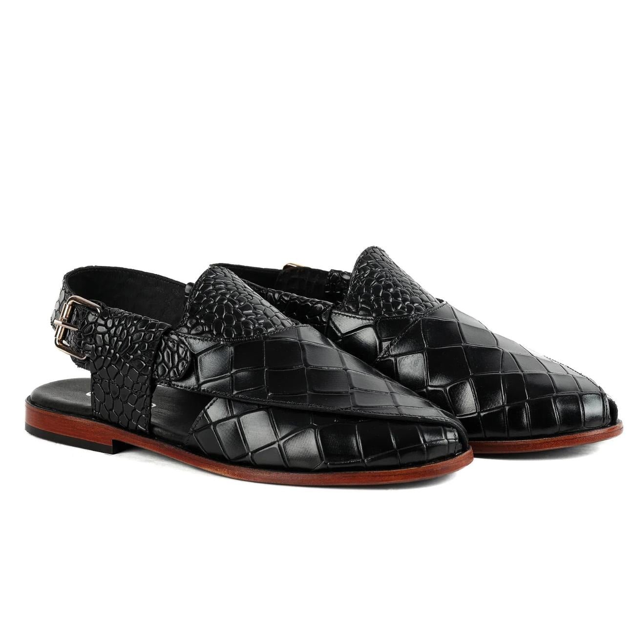 Handmade Croc Texture Leather Peshawari Chappal Sandals – Genuine Cow Leather Pakistani Footwear
