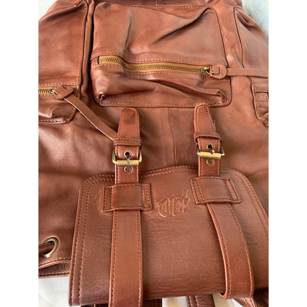 Personalized Full Grain Leather Backpack: Tan Brown Travel Rucksack, Daily Use Laptop Bag