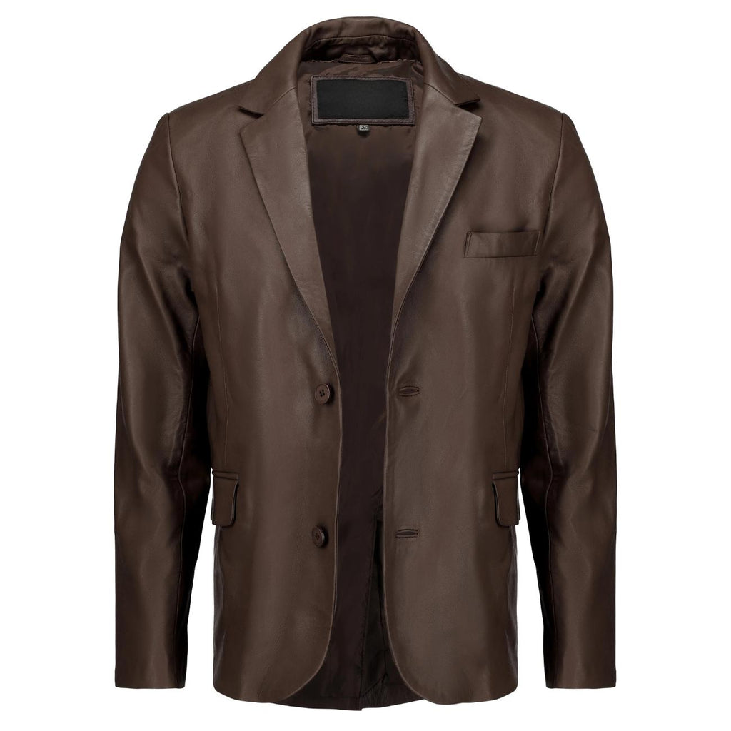 Handmade Men’s Leather Blazer – Black Lambskin Coat with Button Closure & Invisible Stitch Detailing