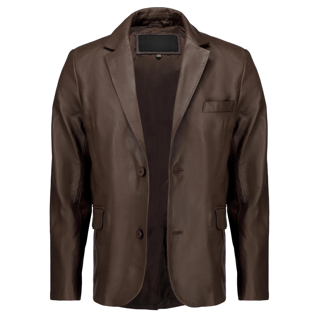 Handmade Men’s Leather Blazer – Black Lambskin Coat with Button Closure & Invisible Stitch Detailing