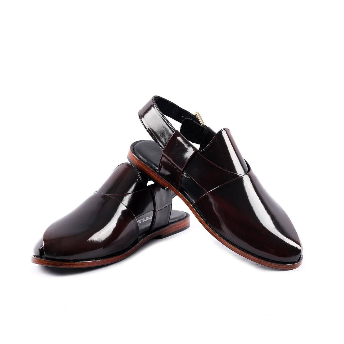 Handmade Black Patina Leather Peshawari Sandals – Men's Kaptaan Chappal with Leather Sole