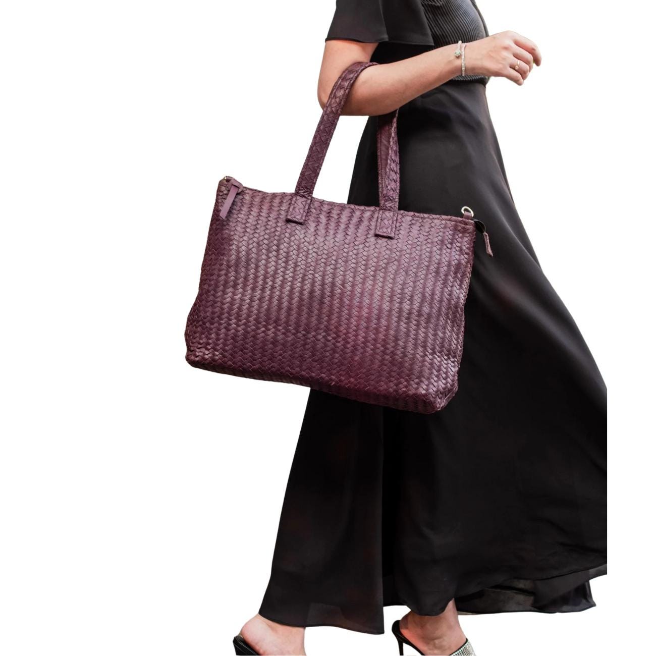 Handwoven Full Grain Leather Tote Bag: Handmade Women's Shoulder Bag - Handbag
