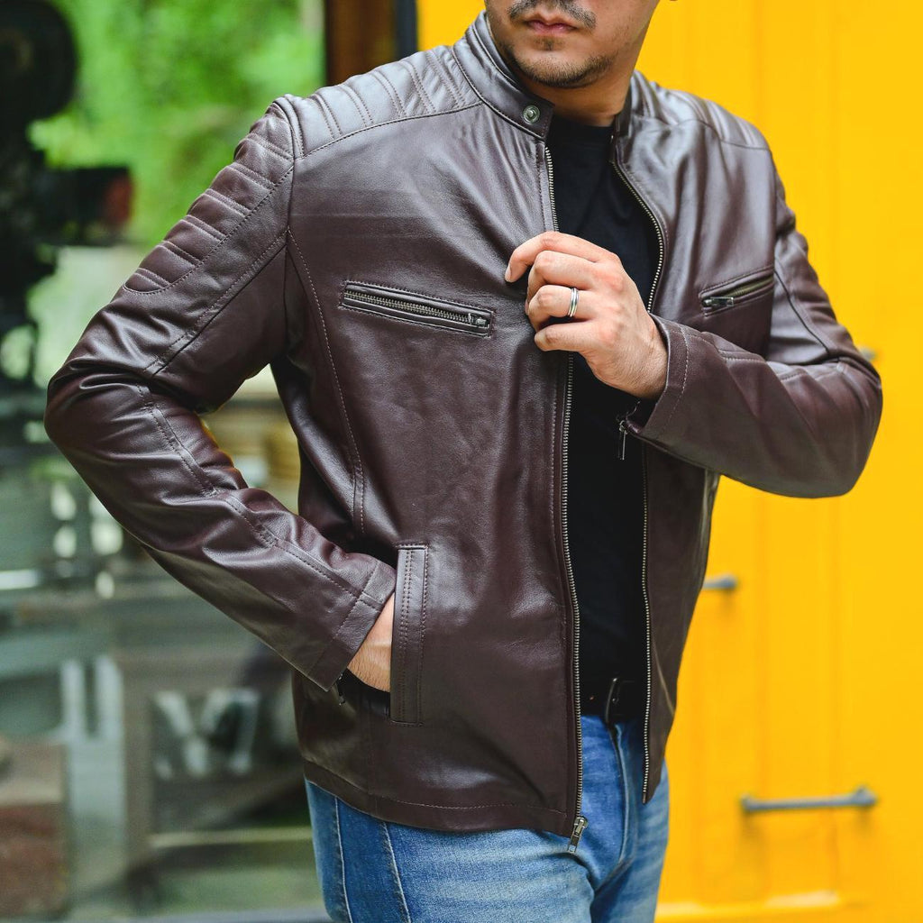 Handmade Lambskin Leather Biker Jacket - Vintage Style Motorcycle Coat Moto Jacket