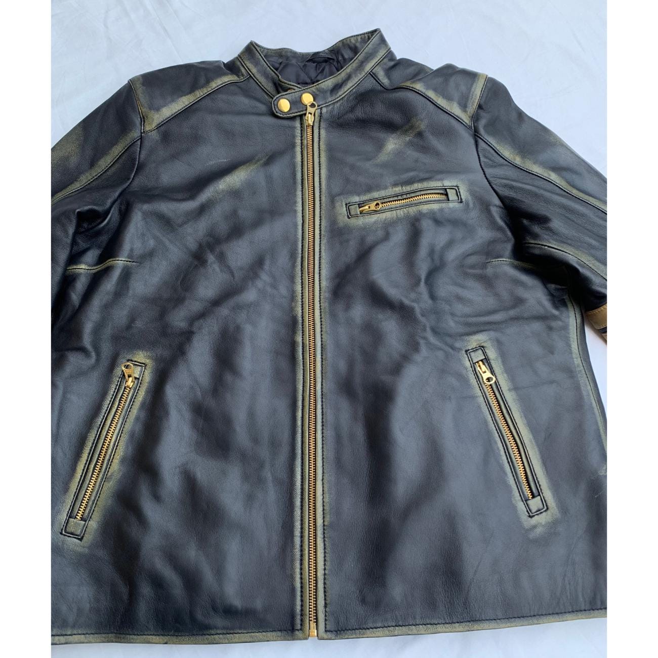 Handmade Distressed Lambskin Biker Jacket: Men's Vintage Cafe Racer Moto Jacket