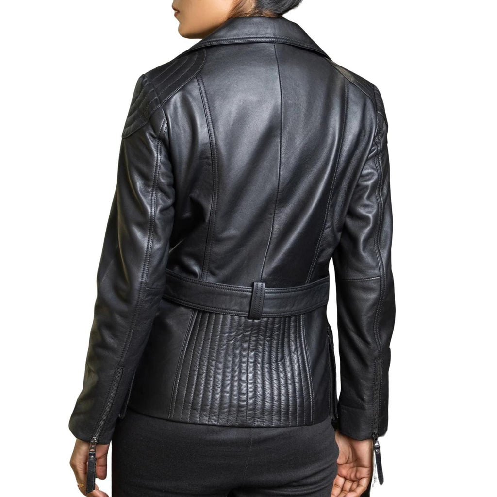 Distressed Black Lambskin Leather Biker Jacket: Women's Moto Style