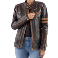 Distressed Leather Motorcycle Jacket: Vintage Cafe Racer Style Lambskin Jacket for Women